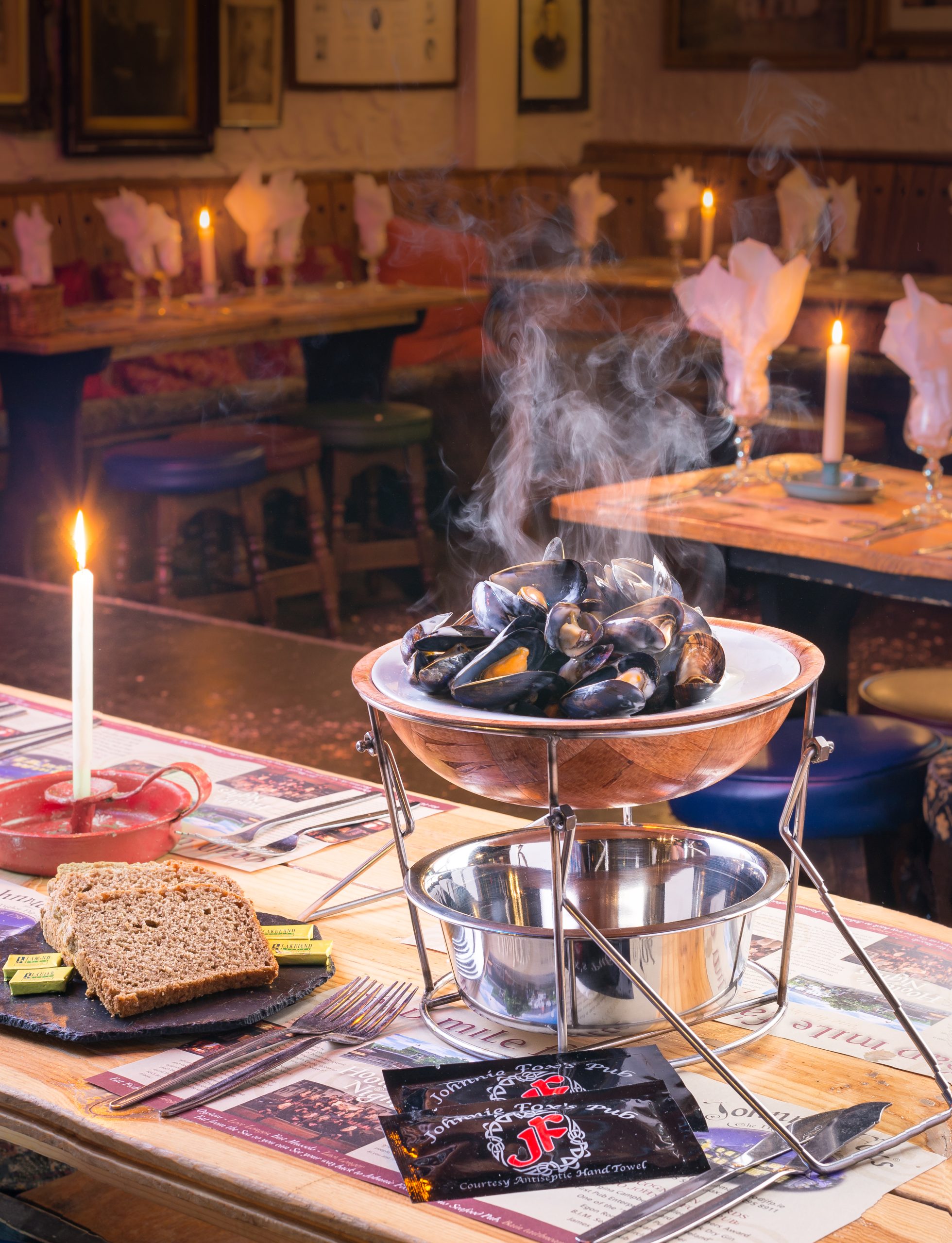 Mussels Kaitlin McMahon Steamed mussels served with brown bread at Johnnie Fox’s