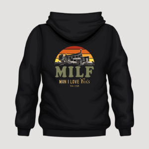 Black hoodie with MILF ‘Man I Love Fox’s’ graphic design on the back.